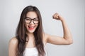 Young beautiful Asian woman with smiley face wearing glasses. Royalty Free Stock Photo