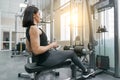 Young beautiful athletic woman brunette doing fitness exercises in the gym. Fitness, sport, training, people, healthy lifestyle Royalty Free Stock Photo