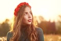 Young, beautiful, attractive woman in swimsuit, posing in a fiel Royalty Free Stock Photo