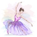 Young and beautiful ballerina posing and dancing in fashion pink dress.