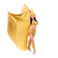 Young beautiful belly dancer in a gold costume Royalty Free Stock Photo