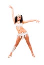 Young beautiful belly dancer in a white costume Royalty Free Stock Photo
