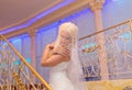 Young beautiful blonde bride intimate portrait with closed eyes wearing veil Royalty Free Stock Photo
