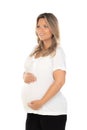 Young beautiful blonde woman pregnant expecting baby over isolated white background with a happy and cool smile on face Royalty Free Stock Photo