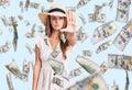 Young beautiful blonde woman wearing summer dress and hat doing stop sing with palm of the hand Royalty Free Stock Photo
