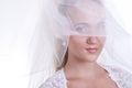 Young beautiful bride applying wedding make-up Royalty Free Stock Photo