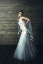 Young beautiful bride sensualy posing in white wedding dress Royalty Free Stock Photo