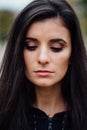 Young beautiful brunette fitness woman looking at camera and smiling, closeup. Royalty Free Stock Photo