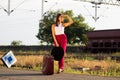 Young beautiful brunette lady teenager waiting a train Royalty Free Stock Photo