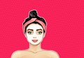 Young Beautiful Brunette Woman Makes A Homemade Natural White Clay Face Mask by Using Natural Skin Care Products vector illustrati