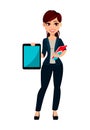 Young beautiful business womanYoung beautiful business woman holds modern tablet. Royalty Free Stock Photo