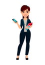 Young beautiful business womanYoung beautiful business woman holds smartphone. Royalty Free Stock Photo