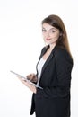 Beautiful business woman portrait holding a digital tablet smiling Royalty Free Stock Photo