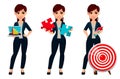 Young beautiful business womanYoung beautiful business woman, set of three poses. Royalty Free Stock Photo