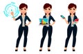 Young beautiful business womanYoung beautiful business woman, set of three poses. Royalty Free Stock Photo
