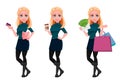 Young beautiful business woman, set of three poses