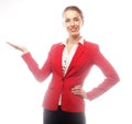 Young beautiful business woman showing blank area Royalty Free Stock Photo