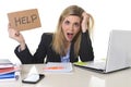 Young beautiful business woman suffering stress working at office asking for help feeling tired Royalty Free Stock Photo