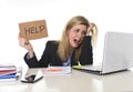 Young beautiful business woman suffering stress working at office asking for help feeling tired Royalty Free Stock Photo