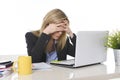 Young beautiful business woman suffering stress working at office frustrated and sad Royalty Free Stock Photo