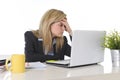 Young beautiful business woman suffering stress working at office frustrated and sad Royalty Free Stock Photo