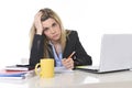 Young beautiful business woman suffering stress working at office frustrated and sad Royalty Free Stock Photo