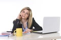 Young beautiful business woman suffering stress working at office frustrated and sad Royalty Free Stock Photo