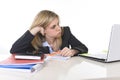 Young beautiful business woman suffering stress working at office frustrated and sad Royalty Free Stock Photo