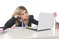 Young beautiful business woman suffering stress working at office frustrated and sad Royalty Free Stock Photo