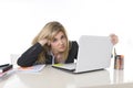 Young beautiful business woman suffering stress working at office frustrated and sad Royalty Free Stock Photo