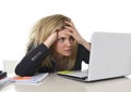 Young beautiful business woman suffering stress working at office frustrated and sad Royalty Free Stock Photo