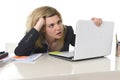 Young beautiful business woman suffering stress working at office frustrated and sad Royalty Free Stock Photo