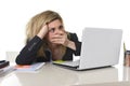 Young beautiful business woman suffering stress working at office frustrated and sad Royalty Free Stock Photo