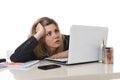 Young beautiful business woman suffering stress working at office frustrated and sad Royalty Free Stock Photo