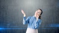 Young beautiful business woman thinking about something and looking up Royalty Free Stock Photo