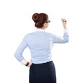 Young beautiful businesswoman with pen writing whiteboard Royalty Free Stock Photo