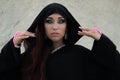 Young beautiful Caucasian woman posing in abaya in Empty Quarter desert Royalty Free Stock Photo