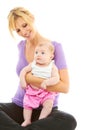 Young beautiful caucasion mom doing baby yoga Royalty Free Stock Photo