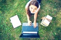 Young beautiful college student girl using laptop. Royalty Free Stock Photo