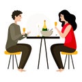 Young beautiful couple having dinner at home by candlelight drinking champagne. Romantic dinner at home. Royalty Free Stock Photo