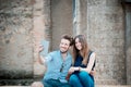 Young beautiful couple lovers using tablet Royalty Free Stock Photo