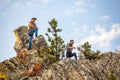 Young beautiful couple on the rocks of Raspberry Mountain Royalty Free Stock Photo