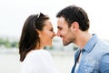 Young beautiful couple rubbing noses as a sign of love Royalty Free Stock Photo