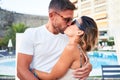 Young beautiful couple on vacation smiling happy and confident Royalty Free Stock Photo