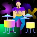 Young beautiful drummer. isolated vector illustration.rendy flat rock stars, pop, jazz, characters. Flat character cartoon