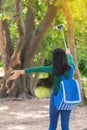 Young beautiful. Elated pretty girl selfie while walk in nature