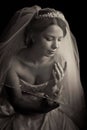 Young European bride. Black and white wedding photography