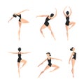 Young Beautiful Female Ballet Dancer in Black Leotard in Different Pose Vector Set Royalty Free Stock Photo