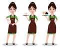 Young beautiful female barista in uniform