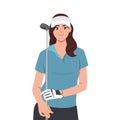 Young Beautiful female golfer with golf club wearing hat Royalty Free Stock Photo